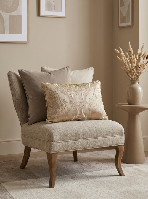 Cream Champagne Almond Royal: Baroque Medallion Cushion Cover – Jacquard Lumbar – Ornate Pattern