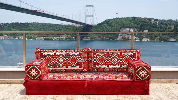 Rotes Ecksofa-Set, Arabisches Sofa-Set, Orient Bodensitzgruppe, Einzelsofa-Sets, Wohnzimmer-Sofa