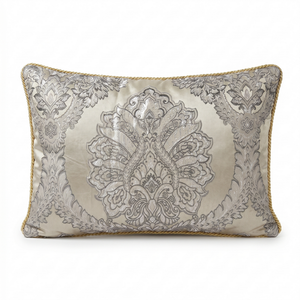 Vintage Cream Antique Aria: Damask Medallion Pillow Cover – Embroidered – Rope Piping