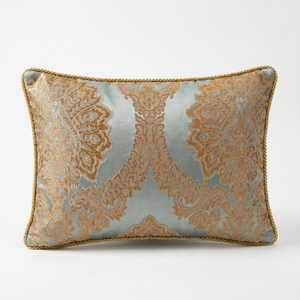 Brown Antique Bronze: Ornate Damask Lumbar Cushion – Filigree Embroidered – Corded Edge