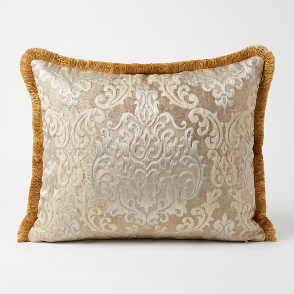 Sapphire Antique Velvet: Damask Lumbar Pillow Cover – Baroque Embroidered – Cord Trim