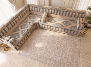 Beige Medallion: Corner Arabic Floor Cushions – Moroccan Majlis Seating – Boho Style Sofa – Oriental Arabic Couch