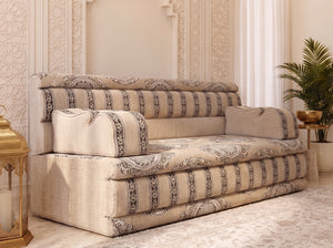 Beige Medallion: Corner Arabic Floor Cushions – Moroccan Majlis Seating – Boho Style Sofa – Oriental Arabic Couch