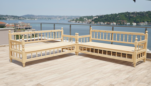Traditional Wooden Bench Set – 4 Inch Thick Arabic Sofa – Modular Floor Seating – Oriental Turkish Floor Sofa