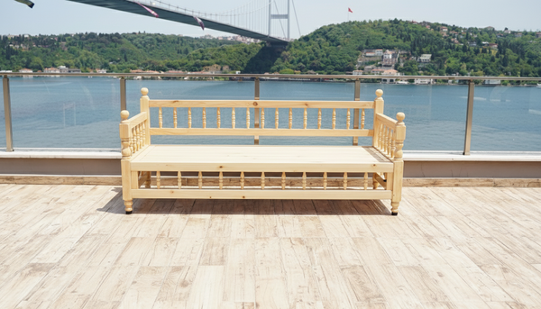 Traditional Wooden Bench Set – 4 Inch Thick Arabic Sofa – Modular Floor Seating – Oriental Turkish Floor Sofa