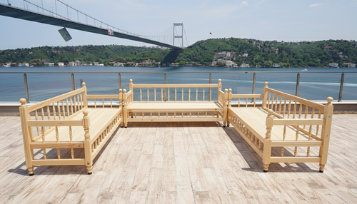 Traditional Wooden Bench Set – 4 Inch Thick Arabic Sofa – Modular Floor Seating – Oriental Turkish Floor Sofa