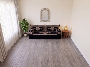 Black Moon Serenade: Single Floor Sofa Set – Single Floor Couch With Pillows – Yemeni Floor Sofa – Washable Arabic Floor Cushion