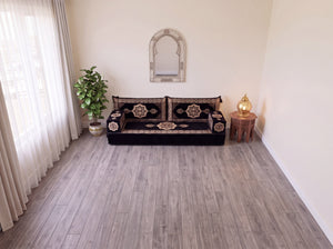 Black Moon Serenade: Single Floor Sofa Set – Single Floor Couch With Pillows – Yemeni Floor Sofa – Washable Arabic Floor Cushion