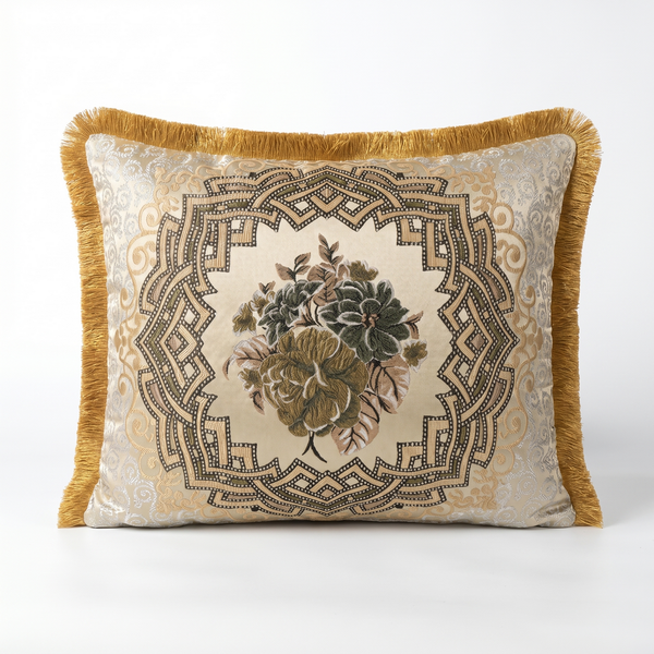 Bloom Quartet: Baroque Medallion Cushion Cover – Jacquard Lumbar – Ornate Pattern
