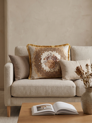 Bloom Quartet: Baroque Medallion Cushion Cover – Jacquard Lumbar – Ornate Pattern