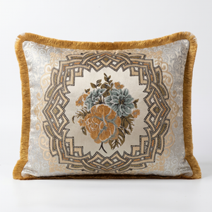 Bloom Quartet: Baroque Medallion Cushion Cover – Jacquard Lumbar – Ornate Pattern