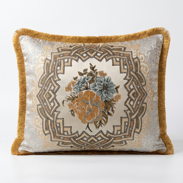 Bloom Quartet: Baroque Medallion Cushion Cover – Jacquard Lumbar – Ornate Pattern