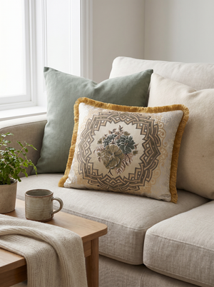 Bloom Quartet: Baroque Medallion Cushion Cover – Jacquard Lumbar – Ornate Pattern