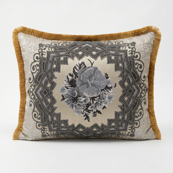 Bloom Quartet: Baroque Medallion Cushion Cover – Jacquard Lumbar – Ornate Pattern