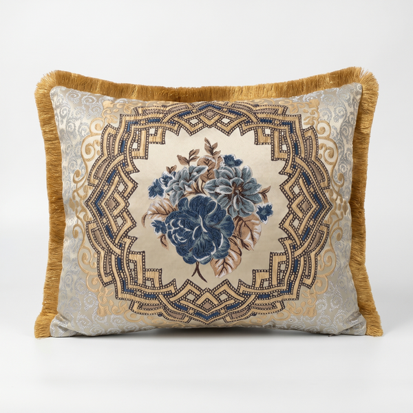Bloom Quartet: Baroque Medallion Cushion Cover – Jacquard Lumbar – Ornate Pattern