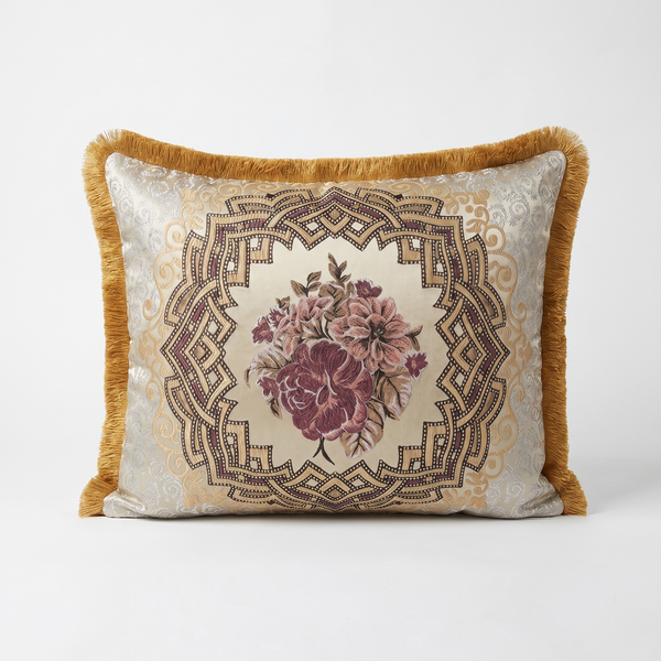 Bloom Quartet: Baroque Medallion Cushion Cover – Jacquard Lumbar – Ornate Pattern