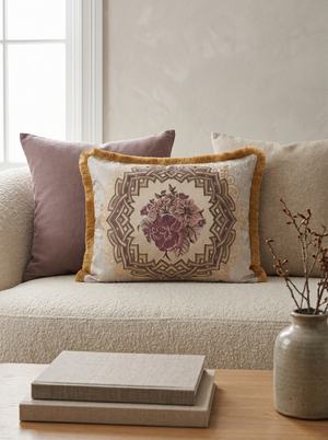 Bloom Quartet: Baroque Medallion Cushion Cover – Jacquard Lumbar – Ornate Pattern