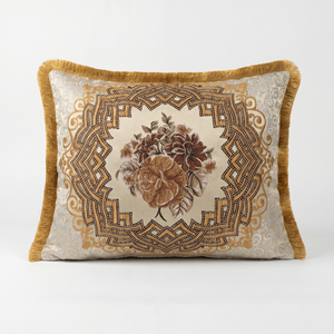 Bloom Quartet: Baroque Medallion Cushion Cover – Jacquard Lumbar – Ornate Pattern