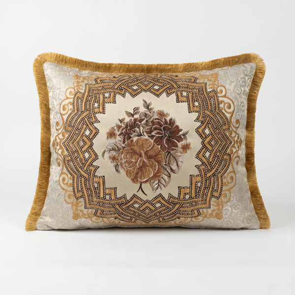 Bloom Quartet: Baroque Medallion Cushion Cover – Jacquard Lumbar – Ornate Pattern