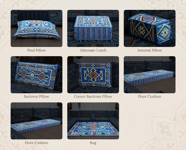 Blue Anatolia Arabic floor sofa - all pieces