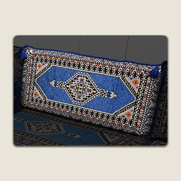 أناقة القصر باللون الأزرق الملكي: أريكة أرضية تركية مصنوعة يدوياً - مجلس عربي قابل للغسل (تُباع بشكل فردي)
