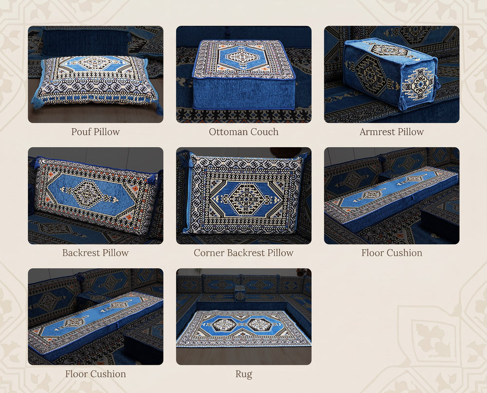 Blue Saray Arabic floor sofa - all pieces