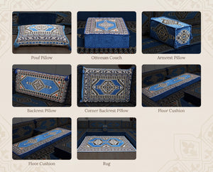 Blue Saray Arabic floor sofa - all pieces
