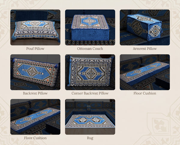 Blue Saray Arabic floor sofa - all pieces