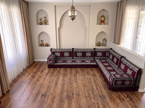 Ensemble de canapé en forme de L d'une épaisseur de 4'', canapé d'angle arabe au sol, canapé turc bleu marine en forme de L, coussins orientaux de sol, Majlis arabe, canapé traditionnel de salon, ensemble Jalsa arabe