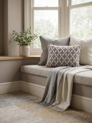 Cream Botanical Locket: Arabesque Damask Pillow Cover – Jacquard Lumbar – Twisted Cord Trim