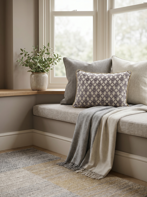 Cream Botanical Locket: Arabesque Damask Pillow Cover – Jacquard Lumbar – Twisted Cord Trim