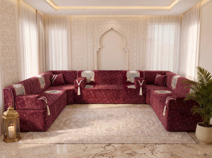 Red Majlis Sofa – Modular Floor Sofa Set – Velvet Moroccan Seating – Sectional Sofa – Luxury Floor Seating Couch