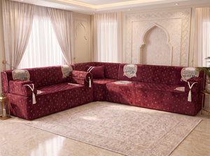 Red Majlis Sofa – Modular Floor Sofa Set – Velvet Moroccan Seating – Sectional Sofa – Luxury Floor Seating Couch