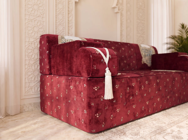 Red Majlis Sofa – Modular Floor Sofa Set – Velvet Moroccan Seating – Sectional Sofa – Luxury Floor Seating Couch