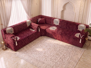 Red Majlis Sofa – Modular Floor Sofa Set – Velvet Moroccan Seating – Sectional Sofa – Luxury Floor Seating Couch