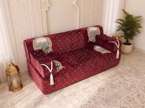 Red Majlis Sofa – Modular Floor Sofa Set – Velvet Moroccan Seating – Sectional Sofa – Luxury Floor Seating Couch