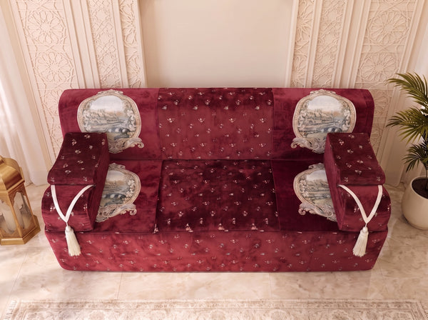 Red Majlis Sofa – Modular Floor Sofa Set – Velvet Moroccan Seating – Sectional Sofa – Luxury Floor Seating Couch