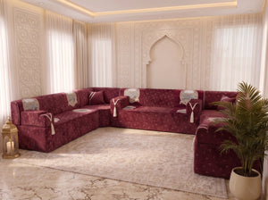 Red Majlis Sofa – Modular Floor Sofa Set – Velvet Moroccan Seating – Sectional Sofa – Luxury Floor Seating Couch