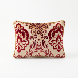 Burgundy Rose: Fleur-de-Lis Damask Cushion – Lumbar – Cord Piping