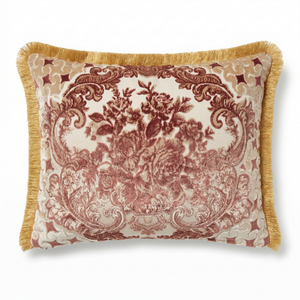 Burgundy Claret Memory: Arabesque Damask Pillow Cover – Jacquard Lumbar – Twisted Cord Trim