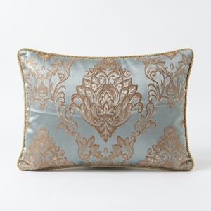Mint Coastal Damask: Victorian Lumbar Pillow Cover – Damask Embroidered – Cord Trim