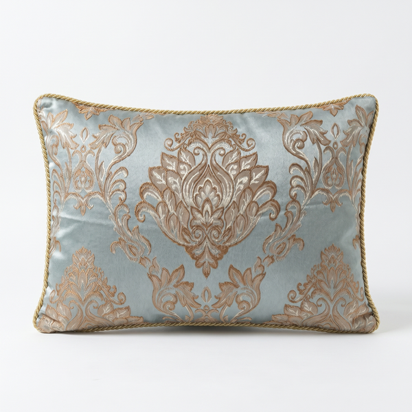 Mint Coastal Damask: Victorian Lumbar Pillow Cover – Damask Embroidered – Cord Trim
