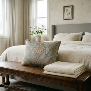 Mint Coastal Damask: Victorian Lumbar Pillow Cover – Damask Embroidered – Cord Trim