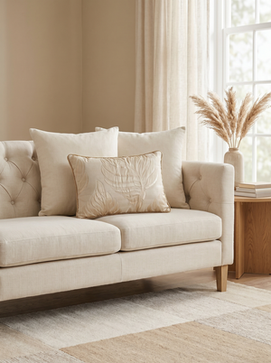 Cream Coastal Frond: Renaissance Damask Cushion Cover – Jacquard Lumbar