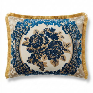 Cobalt Rose: Acanthus Scroll Lumbar Pillow – Baroque Damask – Embroidered Cover