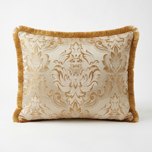 Cream Damask: Regency Damask Lumbar Cushion – Jacquard – Rope Trim