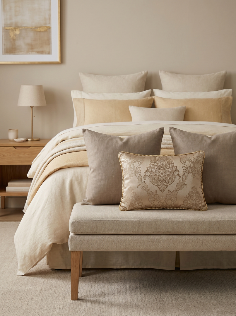 Cream Manor: Rococo Embroidered Pillow Cover – Lumbar – Corded Edge