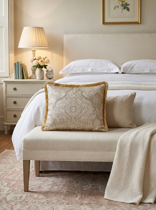 Cream Sonnet: Edwardian Baroque Pillow Cover – Embroidered Lumbar