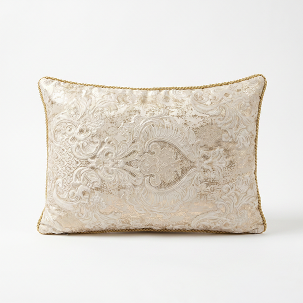 Cream Whisper: Neoclassical Damask Cushion – Lumbar Cover – Cord Piping