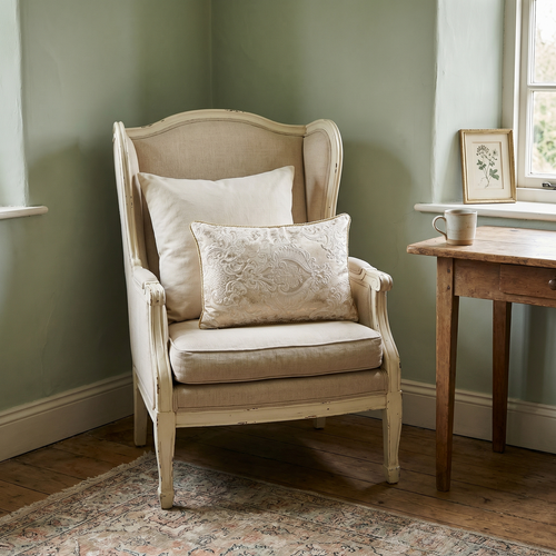 Cream Whisper: Neoclassical Damask Cushion – Lumbar Cover – Cord Piping
